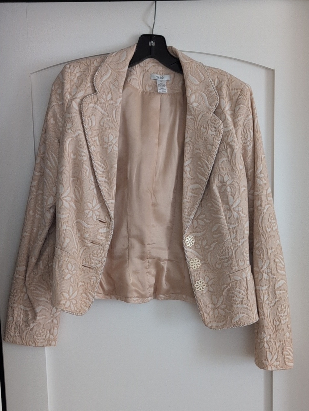 Cache Beige Embroidered Cropped Blazer